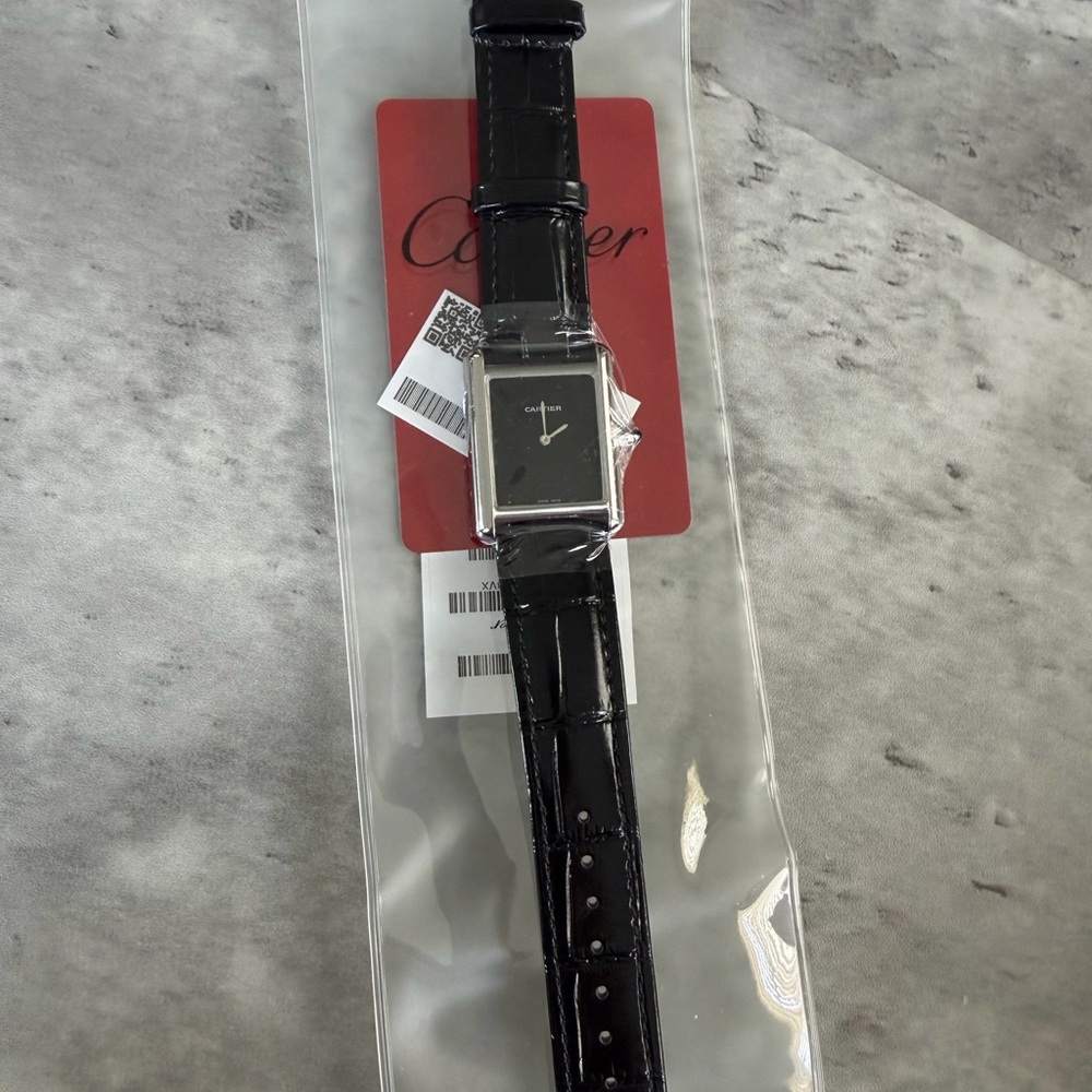 Cartier Black Dial Silver-Tone Rectangular Men's … - image 1